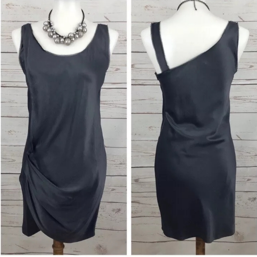 Helmut Lang Black One-Shoulder Satin Dress